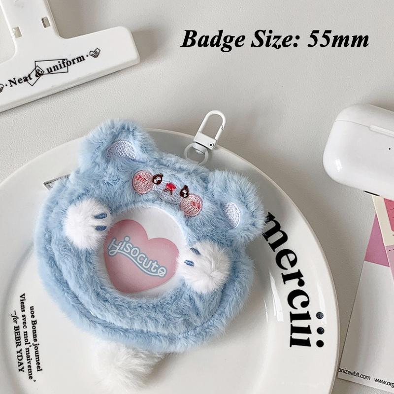 

Cartoon Animal Plush Badge Holder Mini Earphone Storage Bags 55mm Anime Badge Holder with Chain Cute Bag Pendant for Friend Gift
