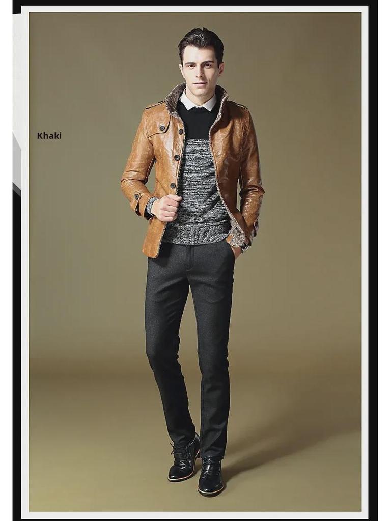Men's Thickened Velvet Leather Jacket - Warm Casual Stand Collar, Youth Large Size