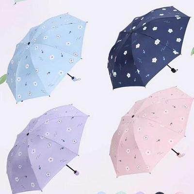 Compact Black Vinyl Folding Umbrella for Female Students - Sun & Rain Protection, Small Fresh Style.