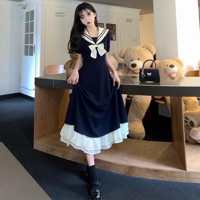 Plus Size Summer Puff Sleeve Bowknot A-line Dress