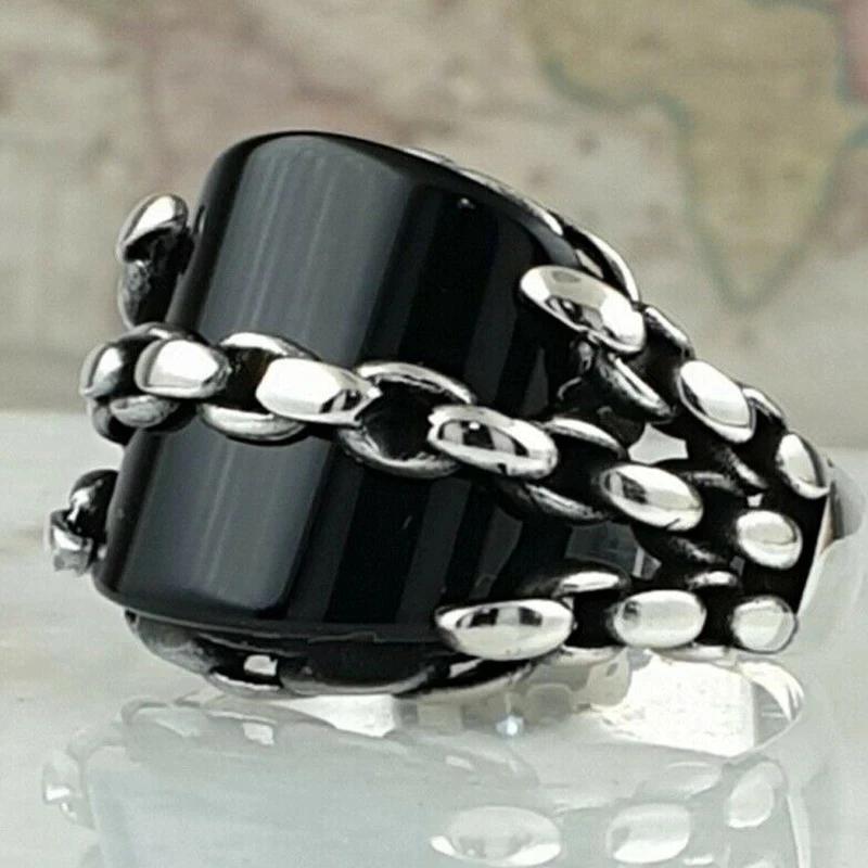 New Punk Turkey Vintage Rings Geometric Oval Black Suitable for Anniversary Party Wedding Men's Rings High-end Luxury Jewelry