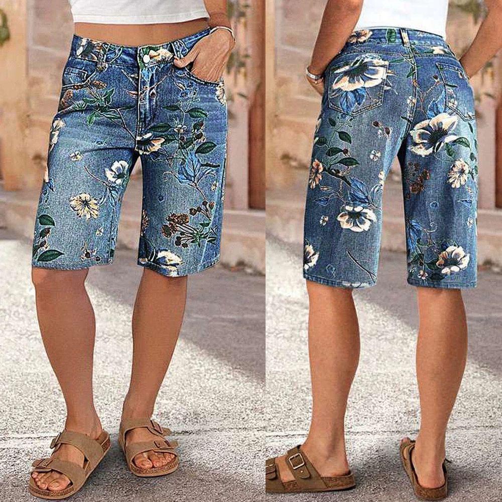 Cross2026 Florale High-Waist Wide-Leg Denim Capris für Damen