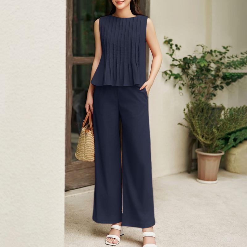 

ZANZEA Womens Tank Tops and Pants Casual Two Piece Suit Set Summer XL темно-синий