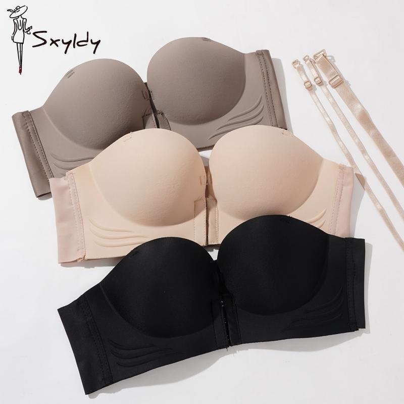 Front-closed Seamless Bra for Women Round Cup Non-Slip Push-up Bra Tube-top Manga Boobs Multi-way Wear