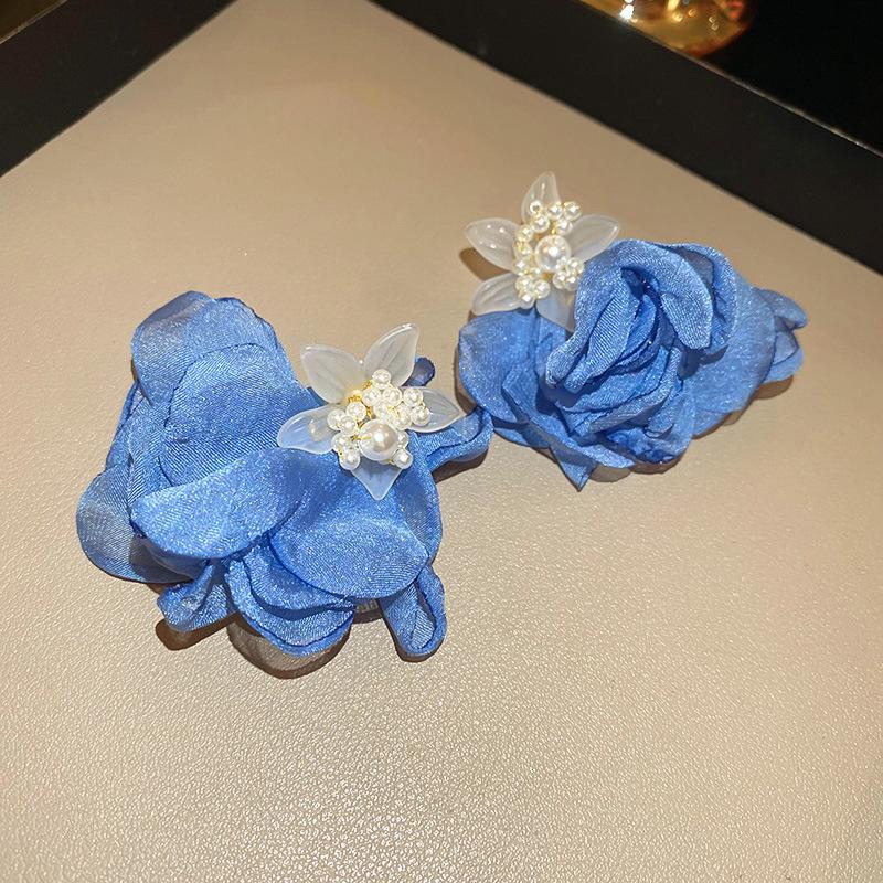 Silver Needle Butterfly Heart Earrings with Blue Gradient Drip - Elegant Autumn/Winter Studs