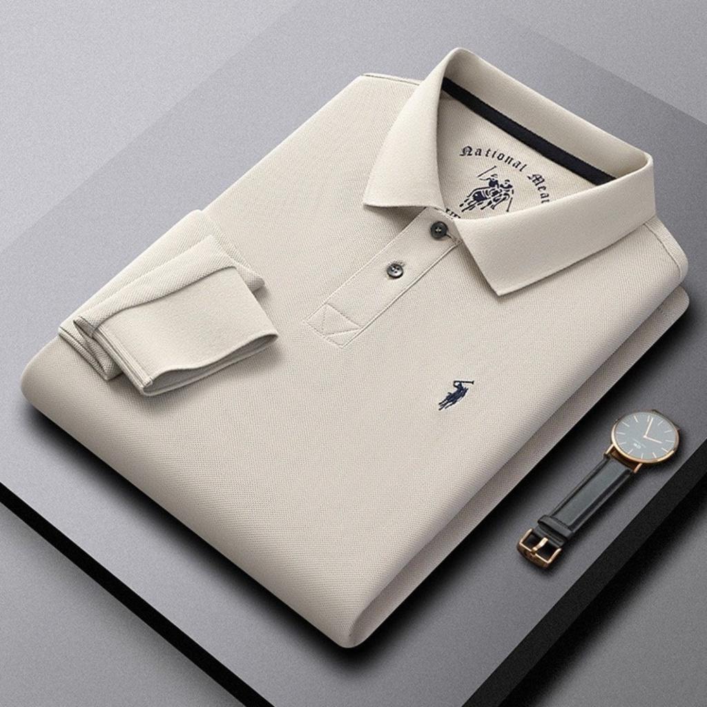 STORN New Men's Long Sleeved Polo Shirt Breathable Lightweight Shirt Luxurious Top Casual Men's Polo Shirt
