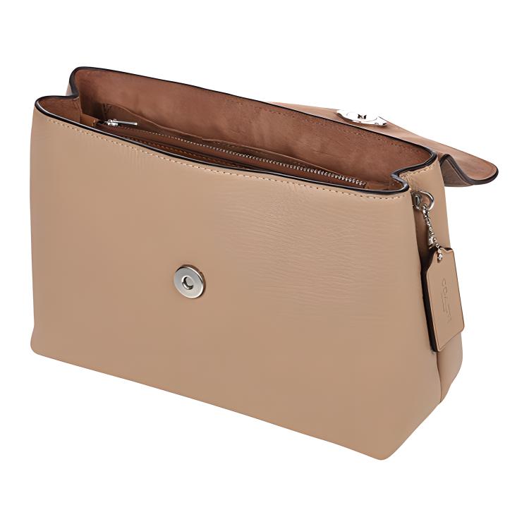 New COACH Polished Leather Convertible Crossbody Bag Medium Size Women's Milk Tea CA146-SVUM