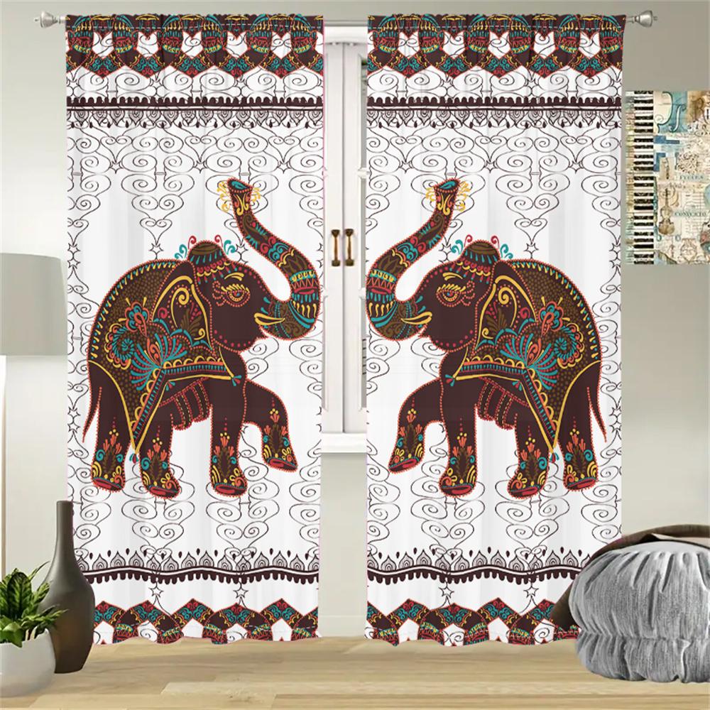 2 Pcs Mandala Elephant Curtains Ethnic Pattern Living Room Bedroom Sun Shade Decorative Curtains Bohemian Style Curtains