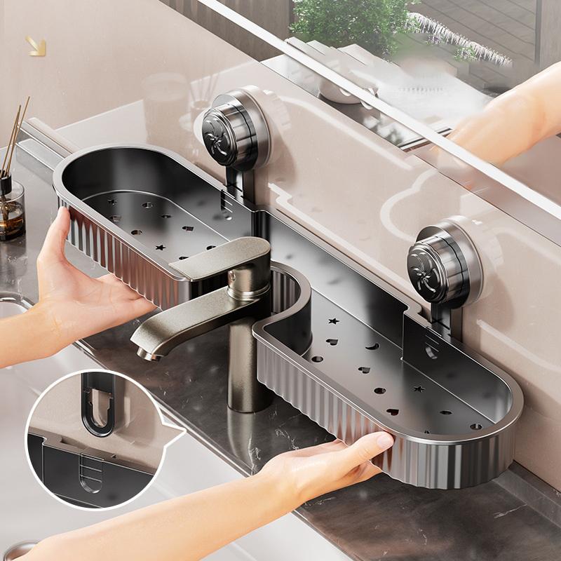 1 szt. Domowa przyssawka Półka do zlewu Bez wiercenia Montowana na ścianie Organizer na odpływ kranu Uniwersalne modele kranów