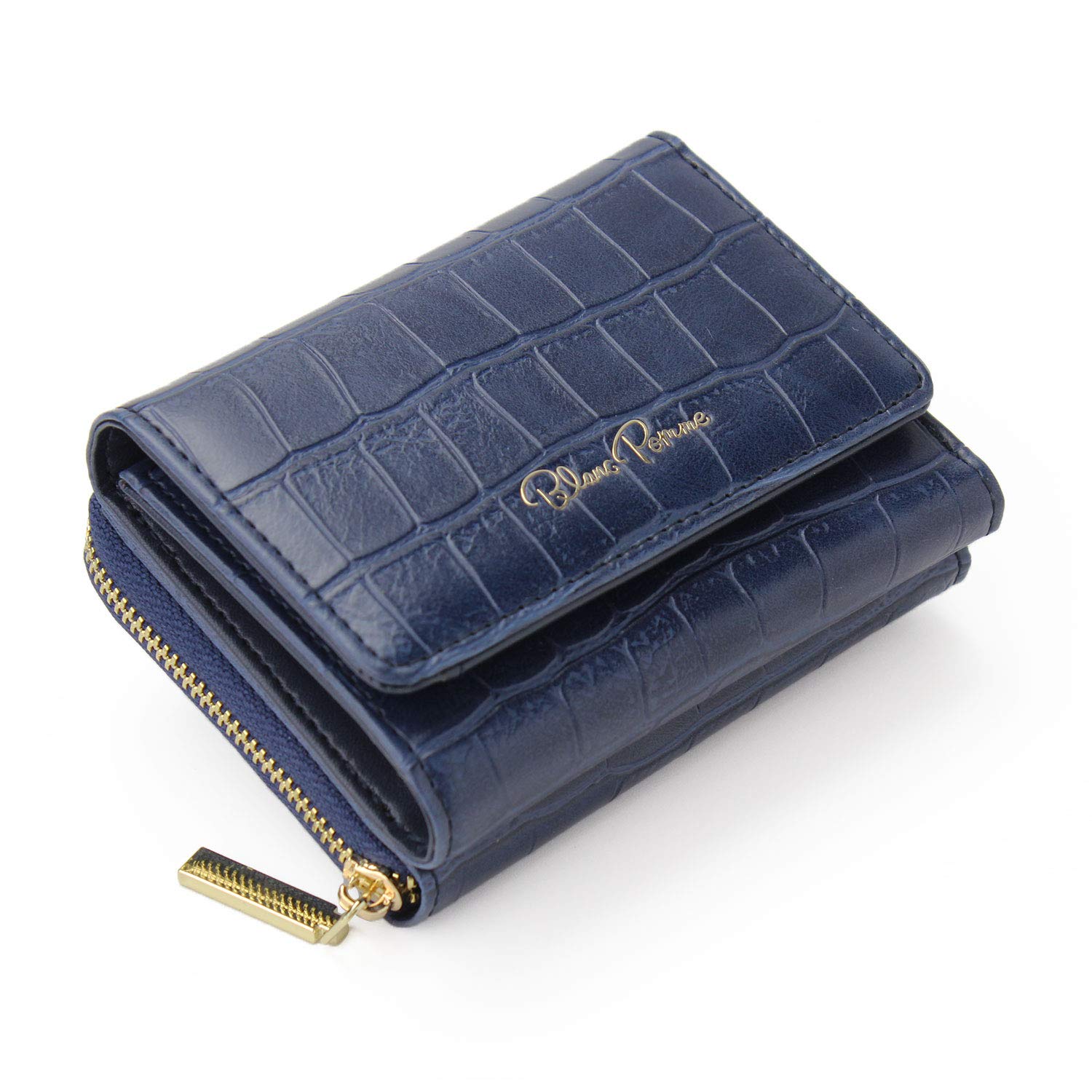 Женский мини-кошелек Blanc Pomme, трехскладной, компактный, маленький, с принтом под крокодила и отделением для монет, элегантный ночной синий, bp-1041
