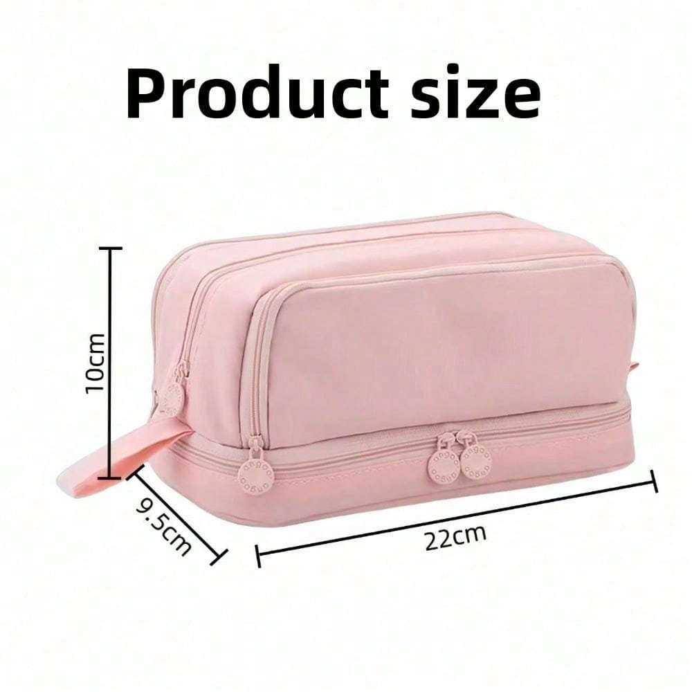 Double-layer Double-window Pencil Bag, Solid Color, Simple Multi-function, Large-capacity Storage Bag, Dirt-resistant Stationery Storage Bag
