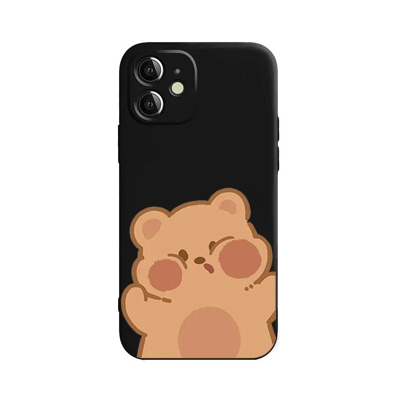 Cute Rabbit Bear Couple Paired Phone Case For iPhone 16 14 13 12 11 15 Pro Max Plus Mini SE3 XR Soft Lovers Cover Fundas Coques