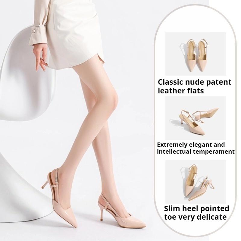 Classic Nude Patent Leather High Heels Commuter Women's Shoes Pointed French Sandals