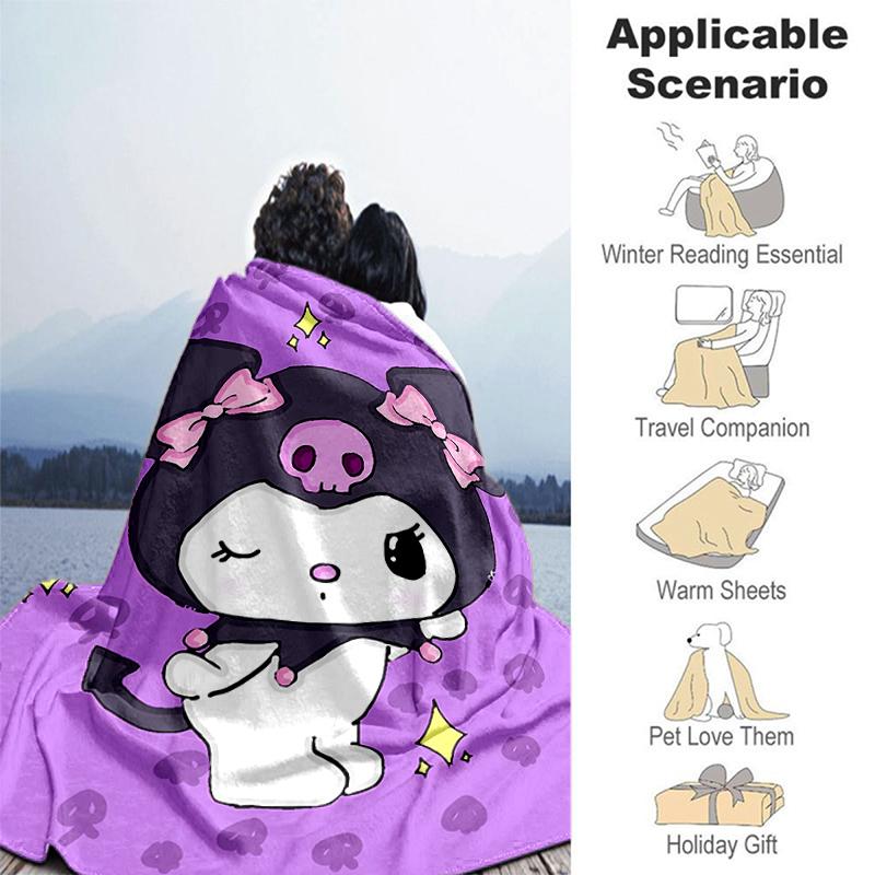 1pc Blanket Sanrio Kuromi1 Print Design, Lightweight Blanket for Sofa, Bed- Soft &Warm, Gift for All Seasons like Christmas, Halloween