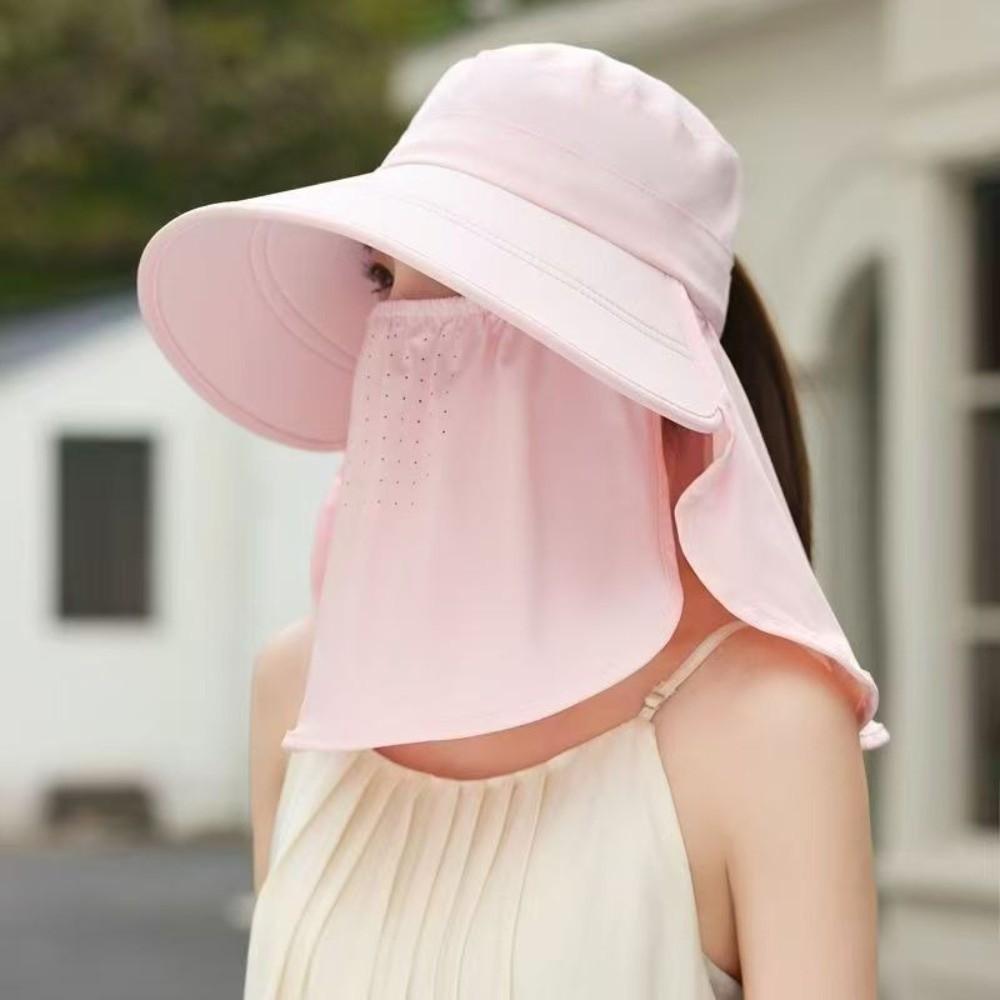 New Wide Brim Foldable Shawl Hat Anti UV Adjustable Integrated Face Mask Fisherman Hat Sun Hat Large Brim Tea Picking Hat Summer
