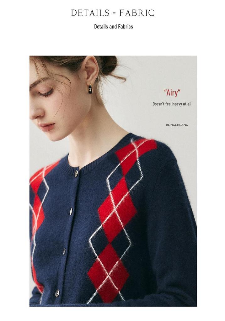 Women's Retro Rhombus Plaid Cashmere Cardigan Coat - Autumn/Winter Thick Knit Sweater