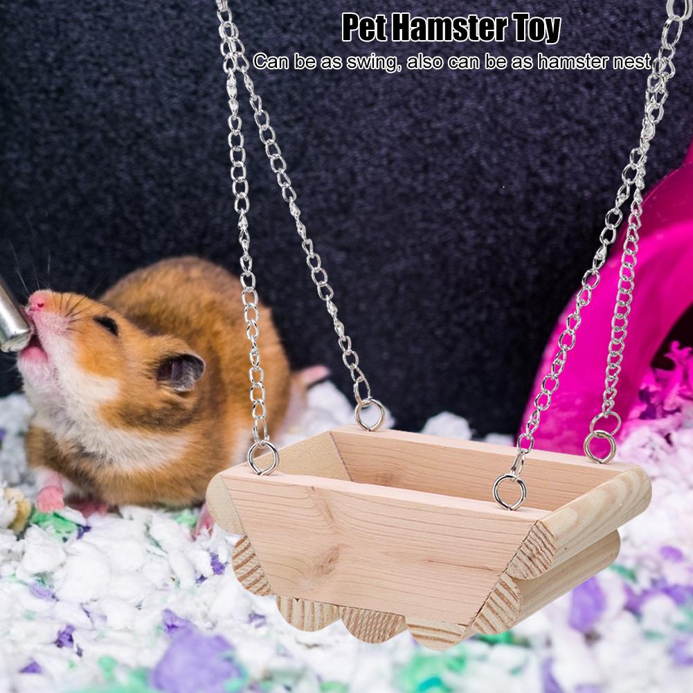 Wooden Small Pet Swing Hanging Boat Toy with Chain for Hamster Hang On the Cage Top