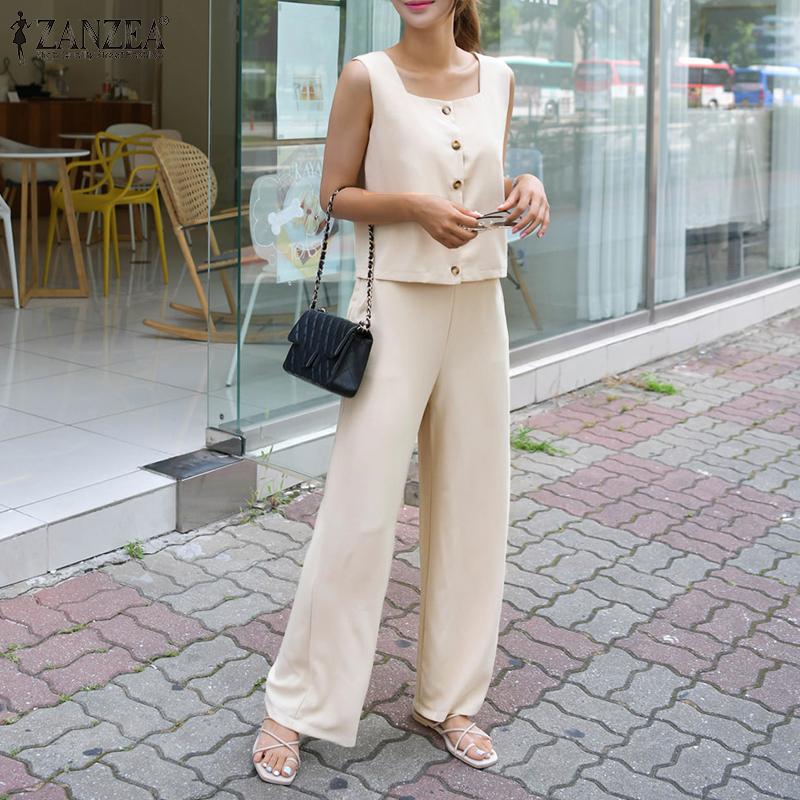 

ZANZEA Летняя одежда Женские майки и брюки Повседневный комплект из двух предметов