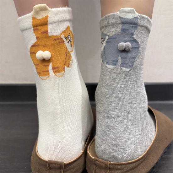 Cat Socks with 3D Balls Cute Cartoon Cat Socks Cheeky Kitten Funny Crew Socks Birthday Holiday Gift for Women Cat Lovers