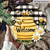 2D Flat, 1pc "Bee Welcome Plus" Monogrammed Round Metal Sign, Ideal for Home, Cafe, Restaurant, Garage, Garden Indoor and Outdoor Use, Event and