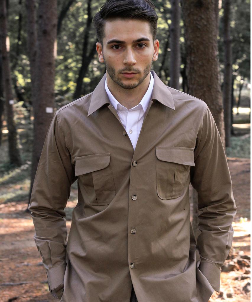 BELLIEF Military Convertible Collar Shirt (Khaki)