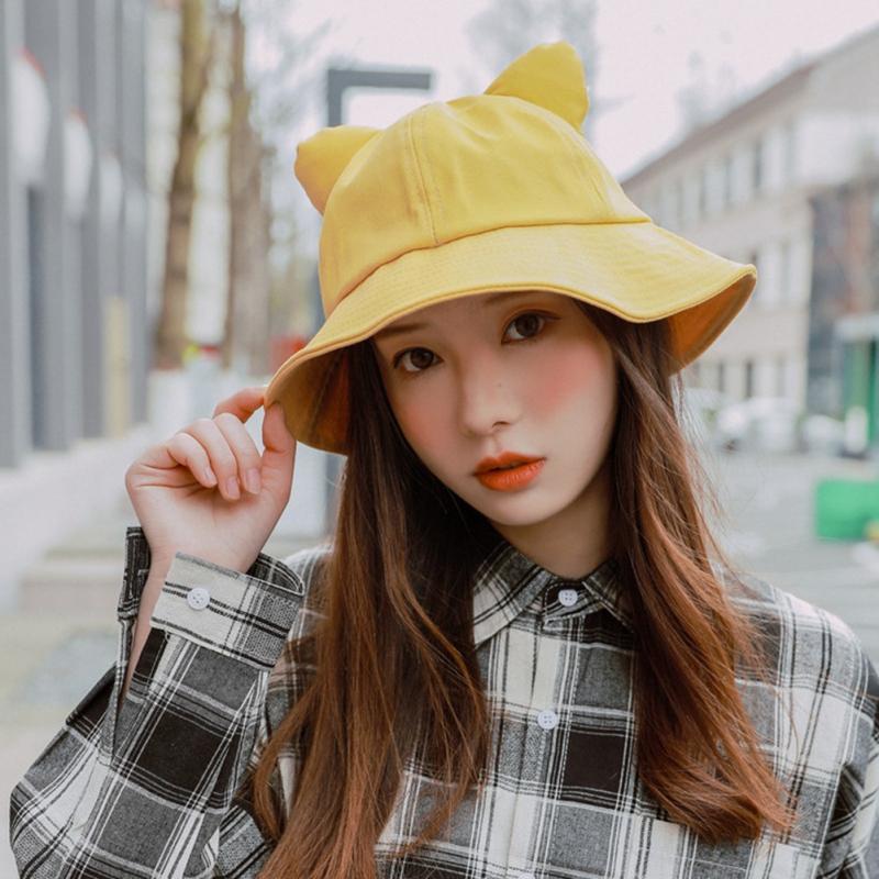 Women Bucket Hats Winter Cute Cat Ears 