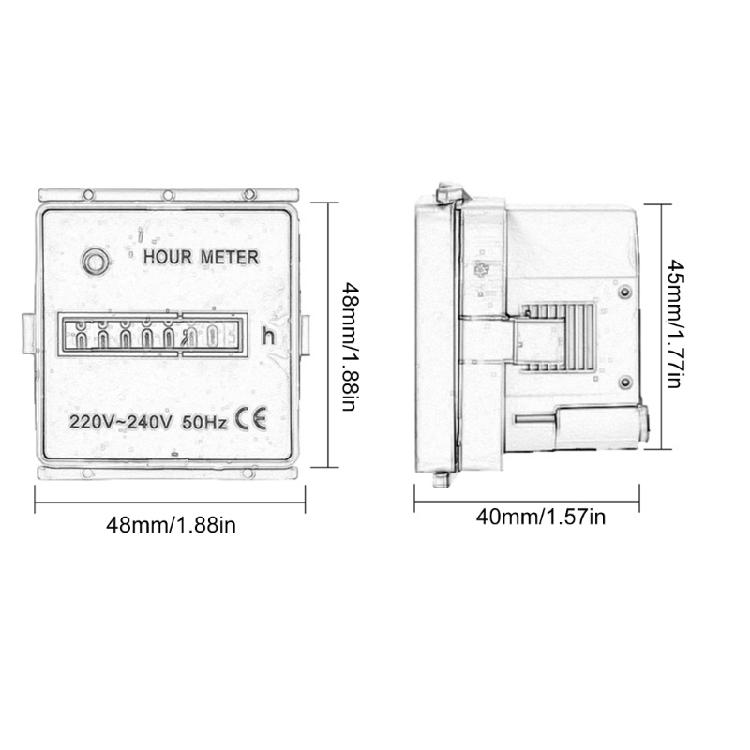 Hour Meter Timers Counter 220V-240V 50Hz Operating Hours Counter Gauge for Industrial/Machinery/Vehicles Air Conditioning