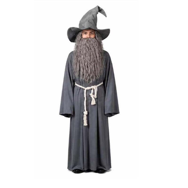 Halloween Gray Wizard Wig Beard Clothes Set Hobbit Gandalf Clothes Hat