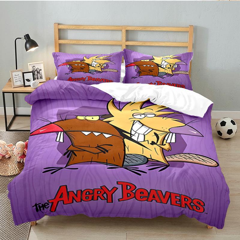 Angry Beavers Adventure 3pcs Bedding Set,Including 1pc Duvet Cover And 2pcs Pillowcases Perfect Gift for Christmas,Ideal for Bedroom, Dormitory
