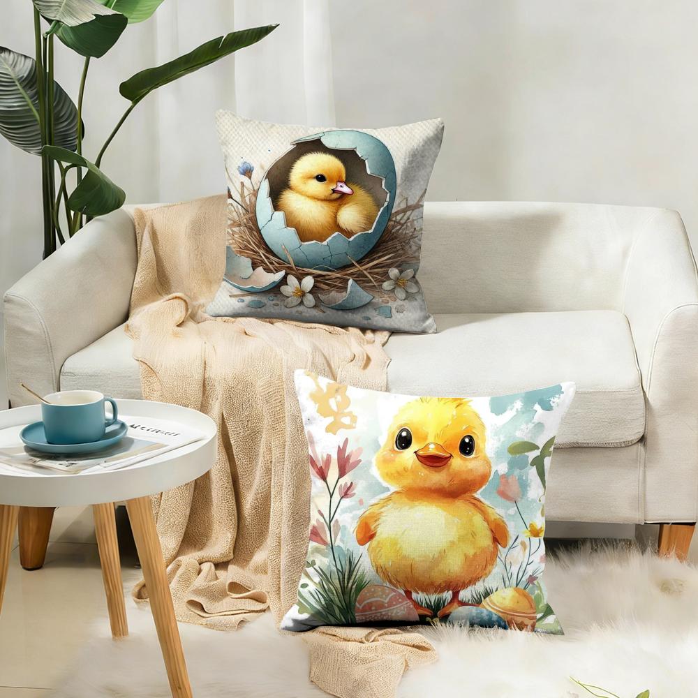 1Pc Easter Cute Little Chick Cushion Cover Soft Plush Pillow Cover Double-Sided Printed Sofa Cushion Summer Home Decor Gift