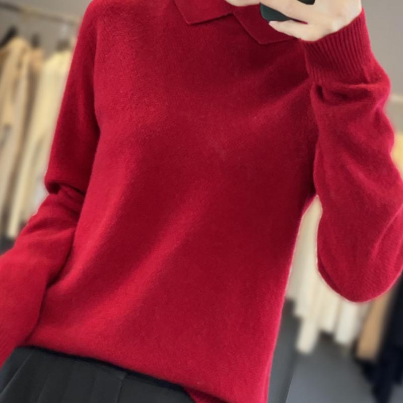 Osmanthus Needle Lapel Cardigan Sweater for Women In Autumn and Winter New Ultra-fine Wool Skin-friendly and Warm Cashmere Knitted Base Sweater