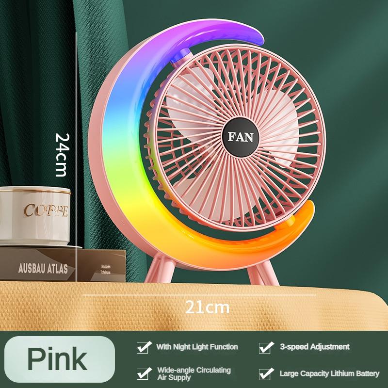 Desktop Small Fan Cool Scrolling Light High Wind Power 3 Speed Adjustment Outdoor Camping Home Dormitory Portable USB Charging
