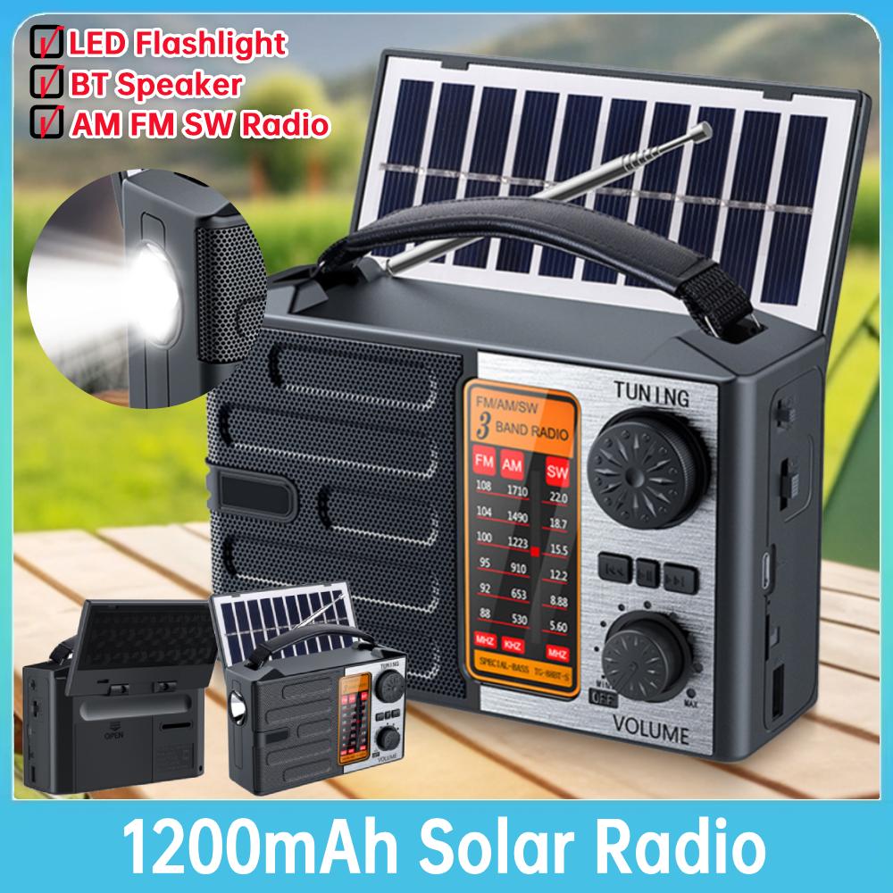 Full Band AM/FM/SW Radio Solar Radio Handle Radio with LED Flashlight and Bluetooth Speaker for Outdoor Camping and Emergency