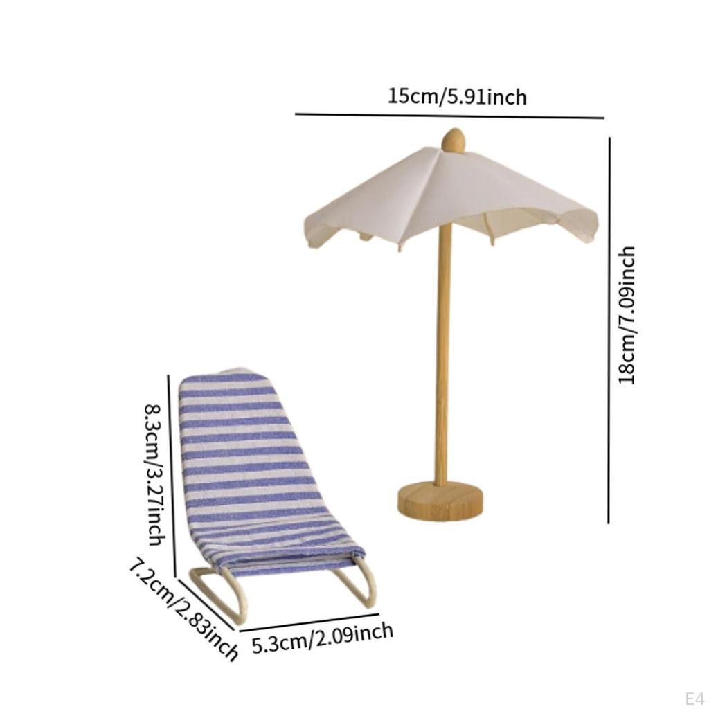 3 Pack of Beach Chair and Umbrella for 1:12 Dollhouse, Mini Model Items Outdoor Settings