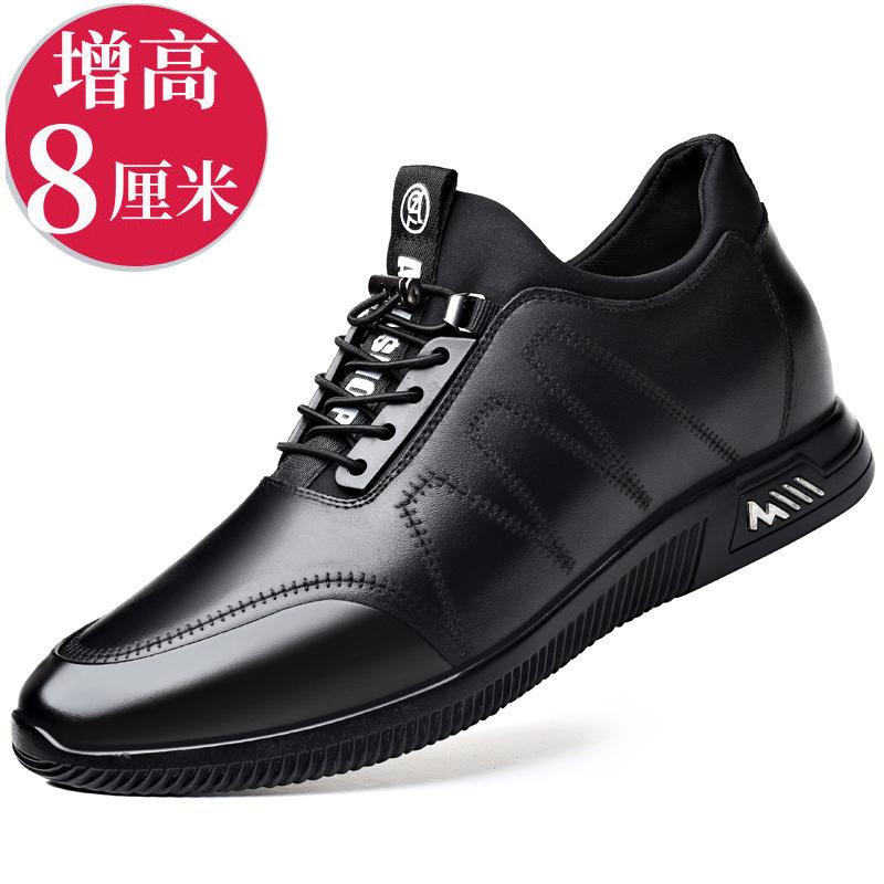 Couro 6cm invisível aumento de altura interna sapatos masculinos outono respirável malha esportes e lazer sapatos 8cm aumento de altura sapatos masculinos de couro