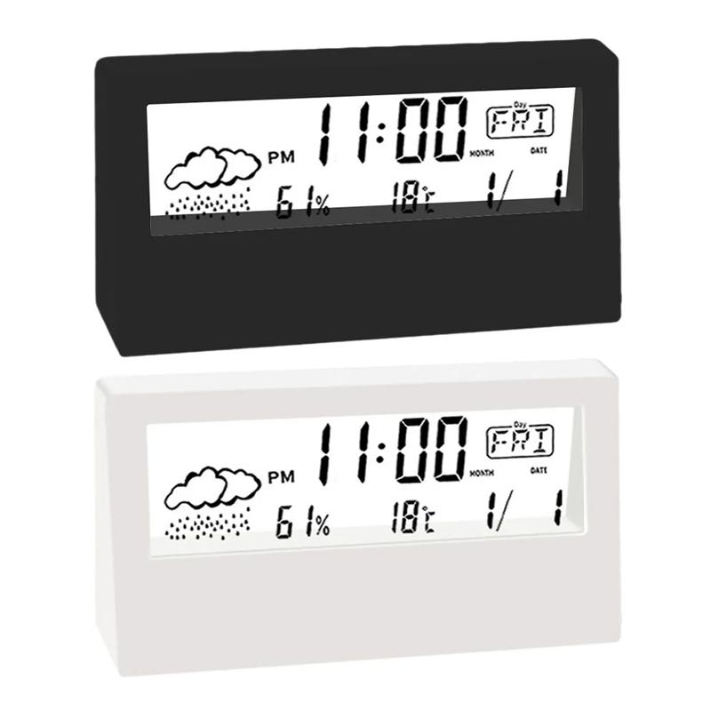 Thermo-Hygrometer Clock Creative Weather Display Electronic Alarm CLock Desktop Table Decor For Living Room Bedroom
