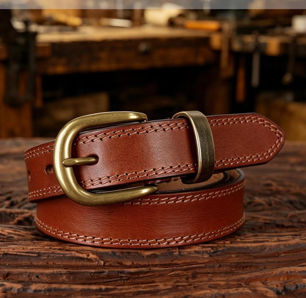 Women's Retro Leather Jeans Belt - Top Layer Cowhide, Pin Buckle, Vegetable Tanned, Casual Hong Kong Style