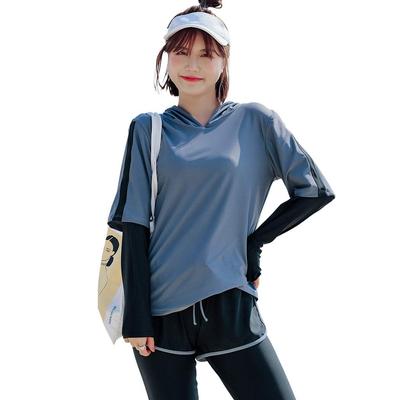 Teddy Women's 5-Piece Fitness Swimsuit Set, Long Sleeve Rash Guard, Bikini, and Leggings (Gray, Size L (11)) (hys2453)