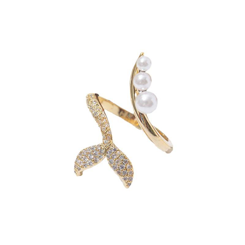 New Open Women's Ring Niche Design High-end Luxury Light Luxury Exquisite Micro-encrusted Artificial Zircon Fishtail Party