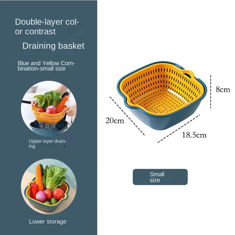 2/6/8PC Nestable Double-Layer Drain Basket Set - Durable Plastic Strainers for Efficient Fruit and Vegetable Washing - Kitchen M