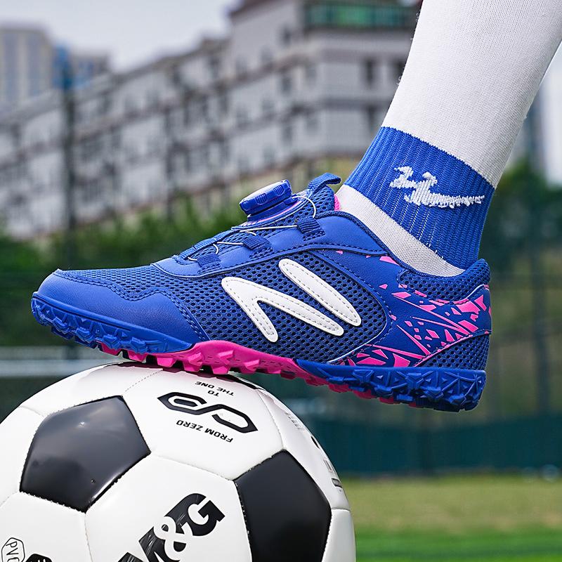 Kid's Football Shoes Are Lightweight Easy To Put On And Take Off with Rotating Buttons Rubber Soft Sole Breathable Mesh. They Are Also Training Shoes
