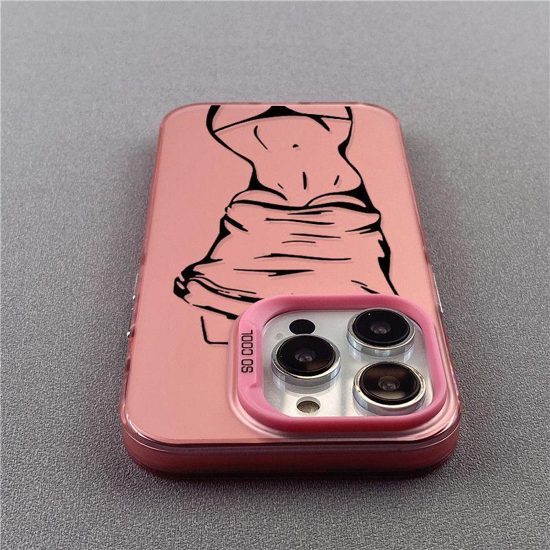 Line Beautiful Woman Mobile Phone Case, Suitable for Apple 15Pro Mobile Phone Case iPhone13/12/14 Colored Silver Anti-drop Transparent