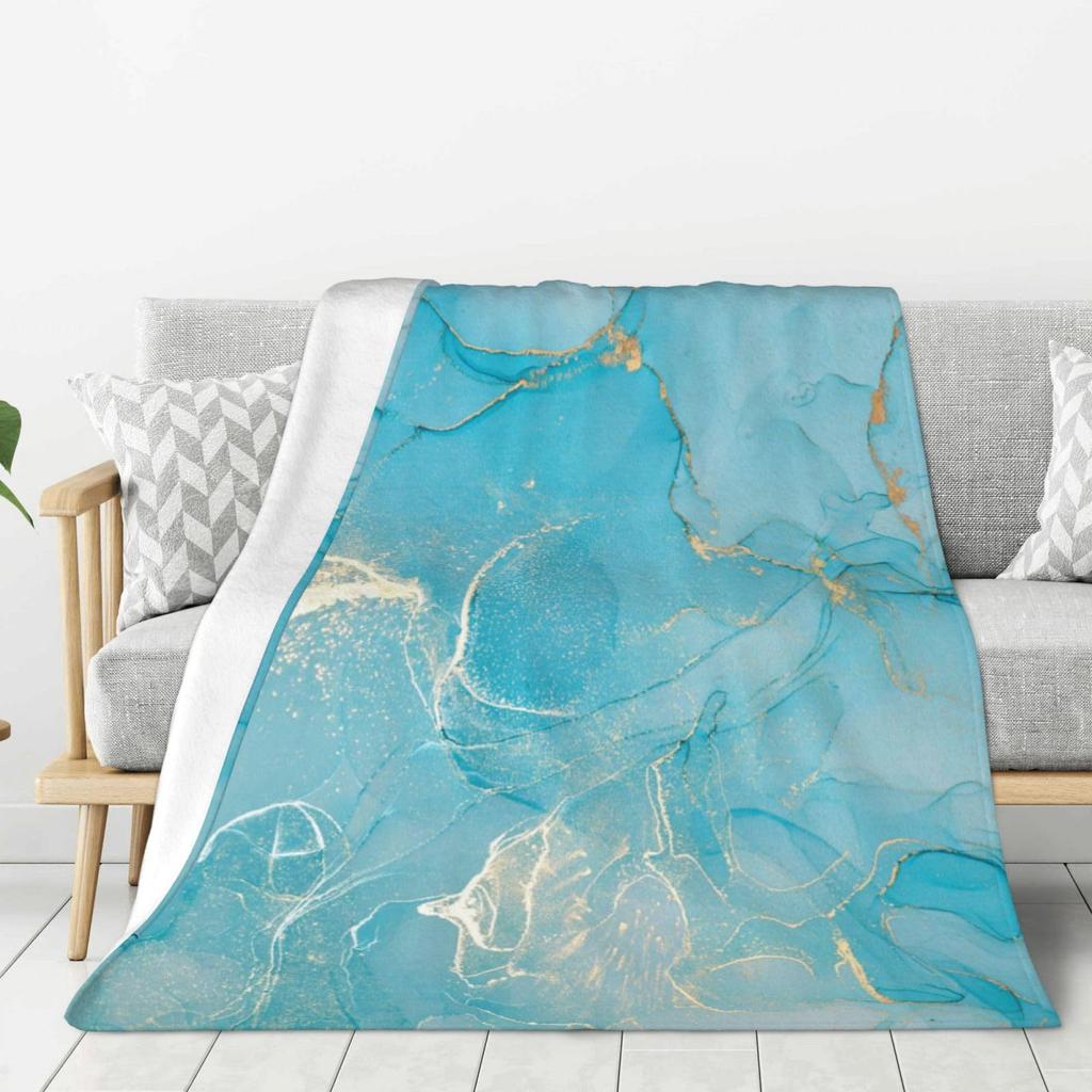 Blue marble pattern Printed Blanket for Sofa Bed Travel Camping Living Room Office Conditioning Blanket for All Seasons Gifts