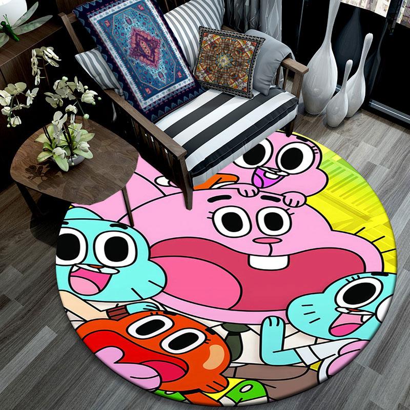 Der Erstaunliche Welt von Gumball Muster runder Teppich, Teppich für Wohnzimmer Schlafzimmer Spielzimmer, Rutschfeste Fußmatte, Feiertagsgeschenke und Geburtstagsgeschenke.