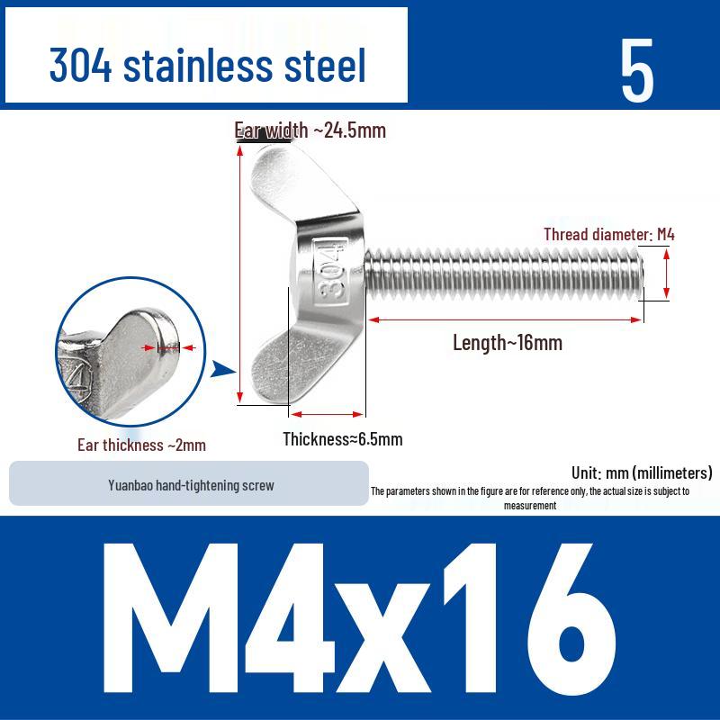 304 Stainless Steel Butterfly Weld Screw Yuanbao Hand-Tight Horn Bolt M3-M16