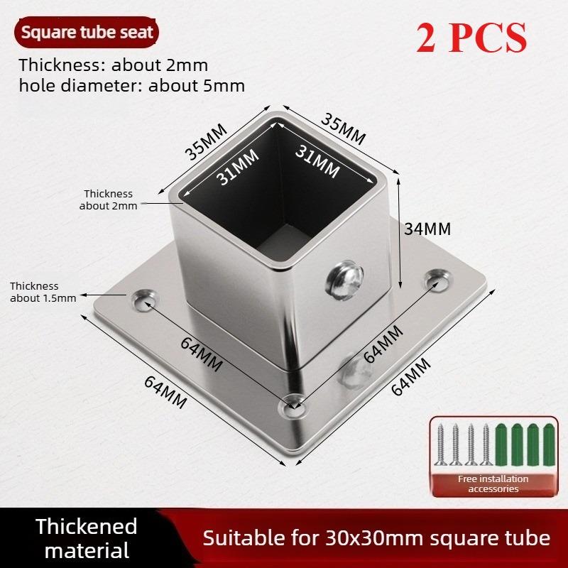 2 PCS Stainless Steel Square Tube Connector, Flange Base Base, Tube Outer Dia. 25-30-35-40mm, Corner Joint Fence Rail Clamps