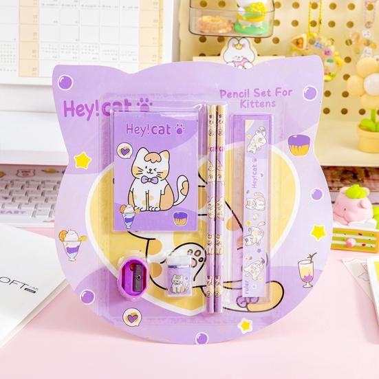 6Pcs/Set Kids Cartoon Stationery Set with 2 Pencils Eraser Sharpener Ruler Notebook Students School Supplies Classroom Prizes Children's Day Gifts
