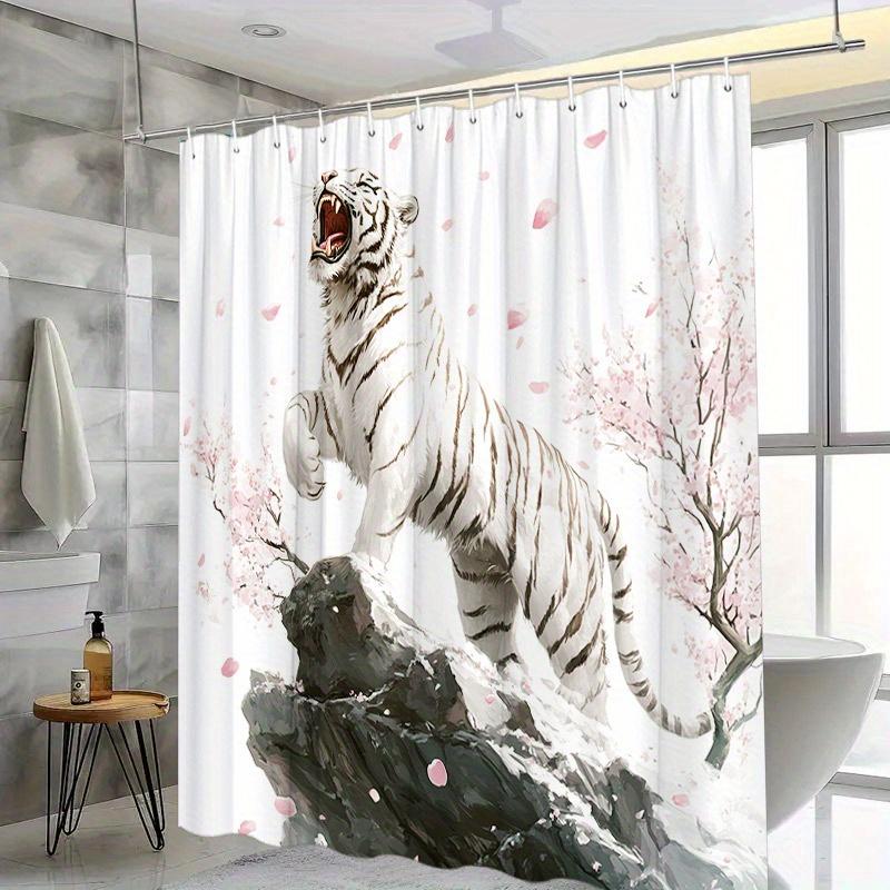 Roaring White Tiger Shower Curtain - Water-Resistant Fabric for Bathroom - Ideal for Wildlife and Nature Lovers