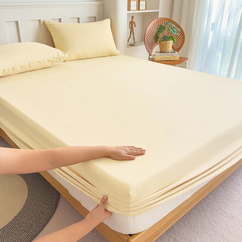Baumwoll-Spannbettlaken mit Gummizug Unifarben Anti-Rutsch Verstellbare Matratzenauflage für Einzel-, Doppel-, King-Size-, Queen-Size-Betten
