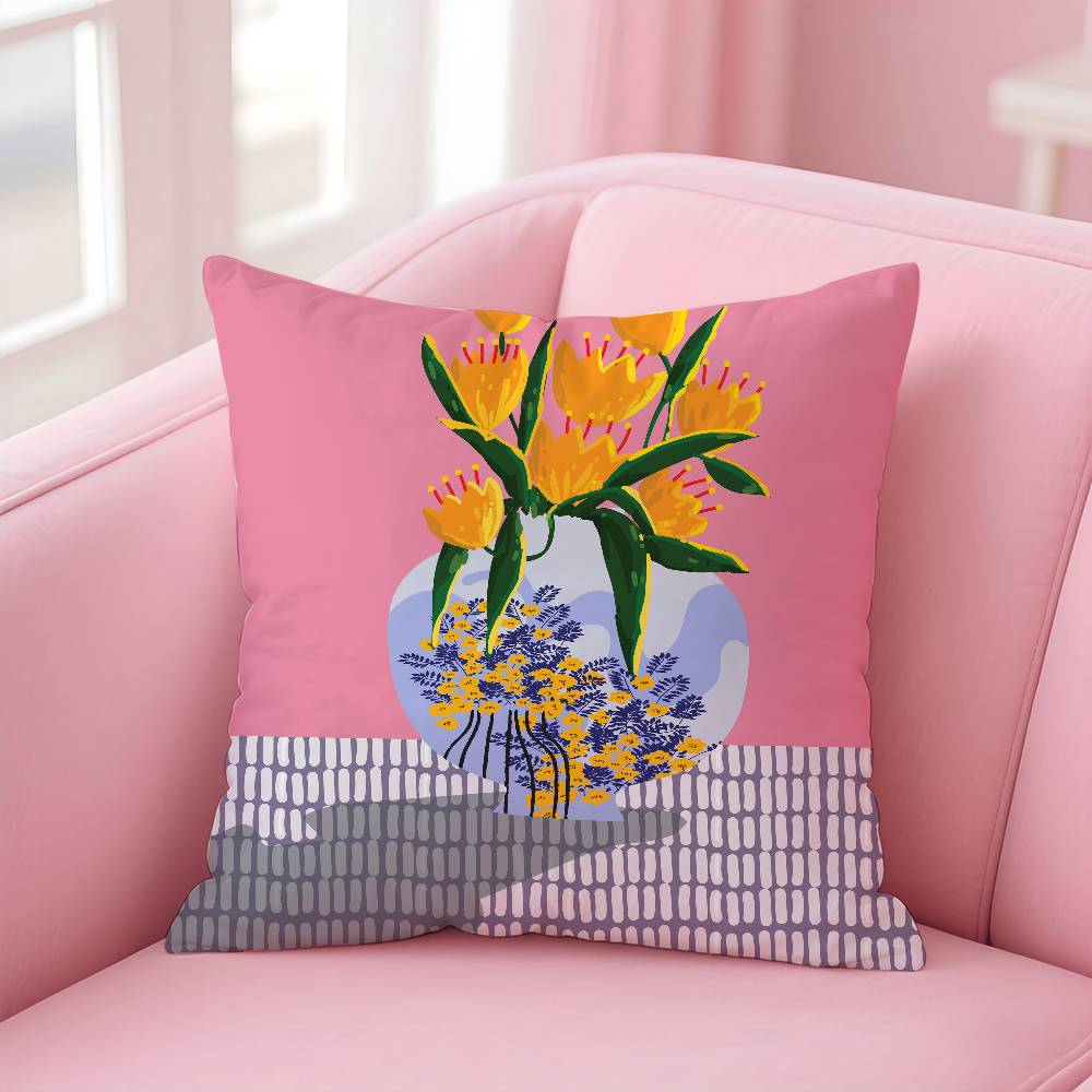 Абстрактные Растения Цветы Наволочка Комфорт Диван Кровать Шёлковая элегантная Скрытая молния Индивидуальная Декоративная наволочка 40cmx40cm